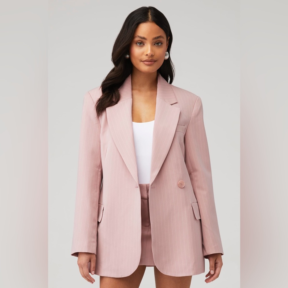 Astr Blush Pinstripe Longline Blazer